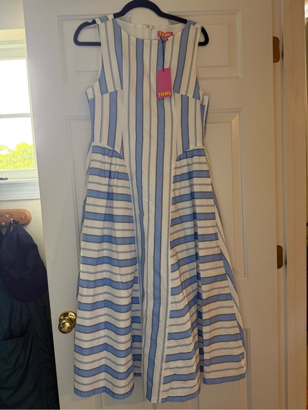 THML Blue and White Striped Midi Dress